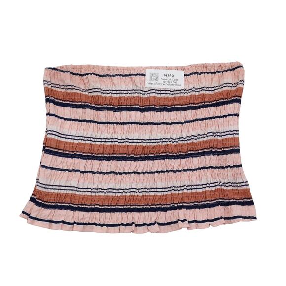 Style House Shirt Womens L Multicolor Stripe Cropped Stretch Smocked Tube Top - Picture 1 of 12